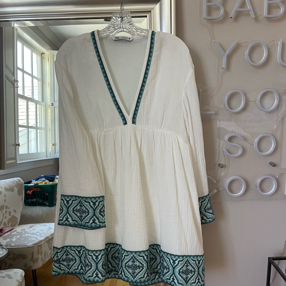 ZARA Embroidered White Dress